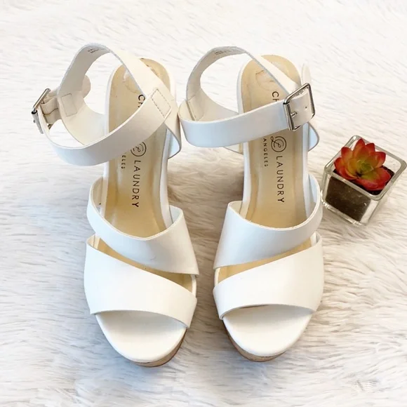 Chinese Laundry | White Leather Platform Wedge Strap Sandals heels women’s 7 - Picture 3 of 7